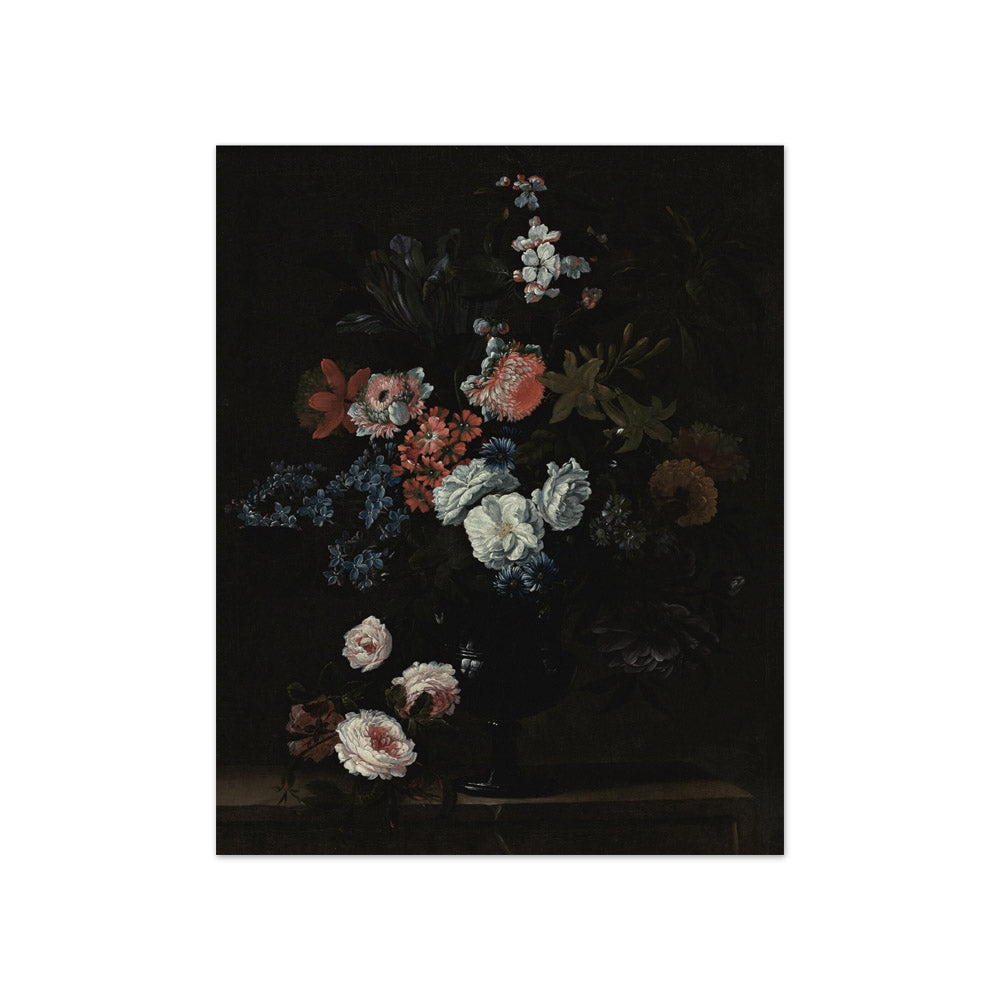 Simon Hardimé - Still Life of Flowers in a Vase Resting on a Stone Ledge - Compact / Full Bleed / No Frame