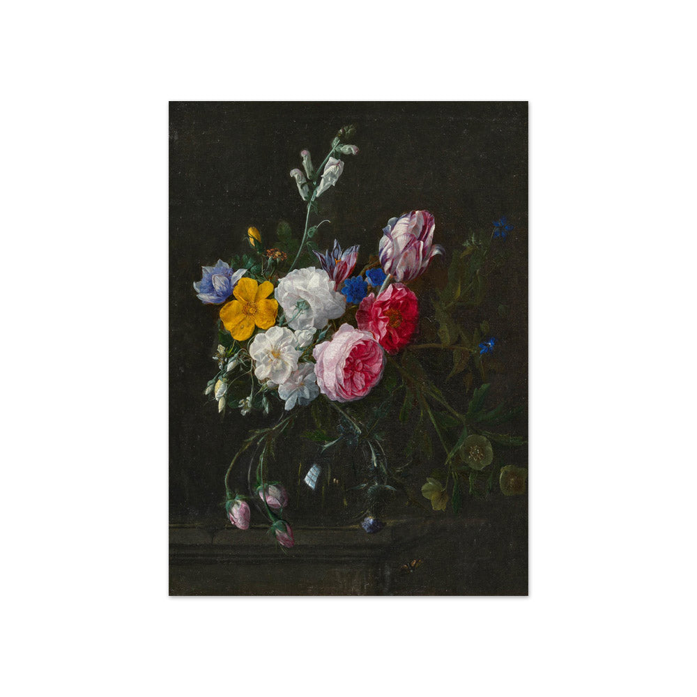 Nicolaes van Veerendael - Still Life of Flowers with Roses, Tulips and a Large Snapdragon in a Glass Vase - Compact / Full Bleed / No Frame