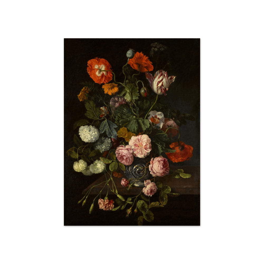 Cornelis Kick - Still Life of Flowers in a Glass Vase Over a Stone Ledge - Compact / Full Bleed / No Frame