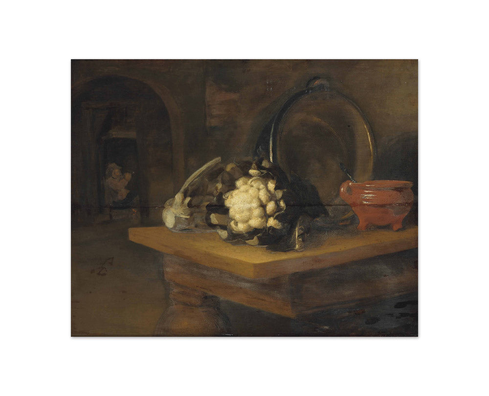 Nicolaes Maes - Cauliflowers, an Earthenware Bowl and a Copper Pot on a Table - Compact / Full Bleed / No Frame