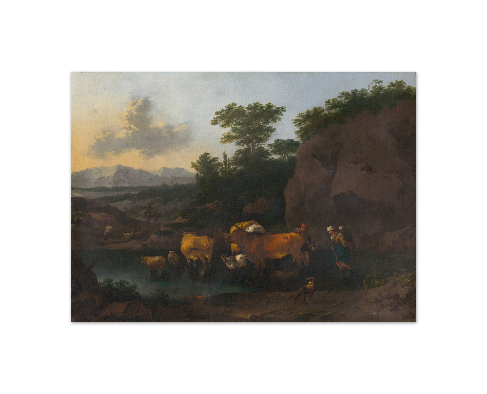Nicolaes Pietersz Berchem - Cattle Watering at a Stream - Compact / Full Bleed / No Frame