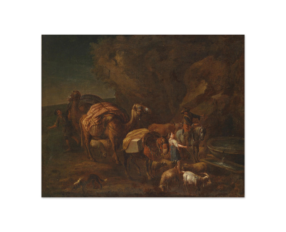 Nicolaes Pietersz Berchem - Oriental Landscape with Camel Drivers and Herdsmen - Compact / Full Bleed / No Frame