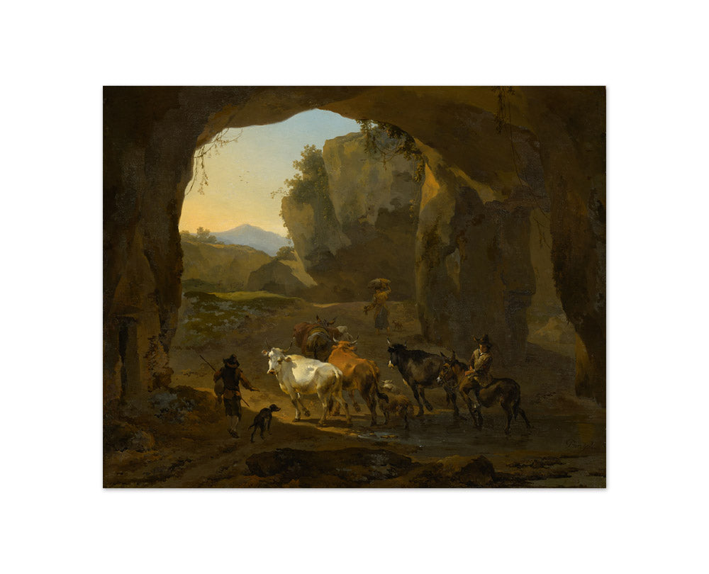 Nicolaes Pietersz Berchem - Peasants with Cattle in a Cave - Compact / Full Bleed / No Frame