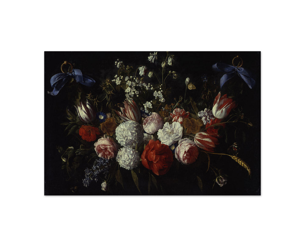 Nicolaes van Veerendael - Flower Garland with Blue Ribbons - Compact / Full Bleed / No Frame