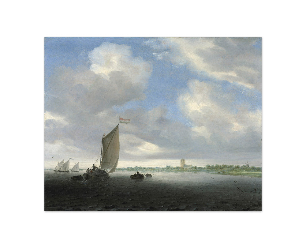 Salomon van Ruysdael - River Landscape with a Wijdship and Other Vessels - Compact / Full Bleed / No Frame