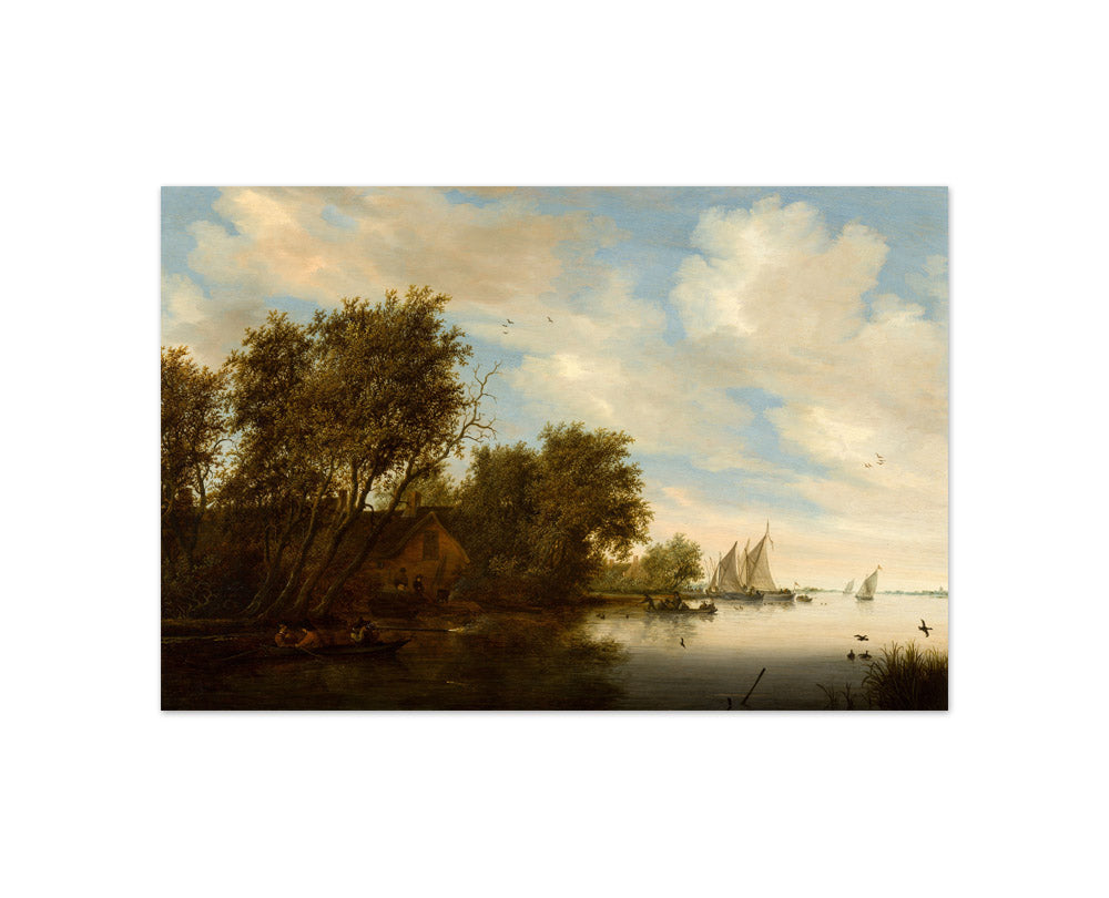 Salomon van Ruysdael - River View with a Man Hunting Ducks - Compact / Full Bleed / No Frame