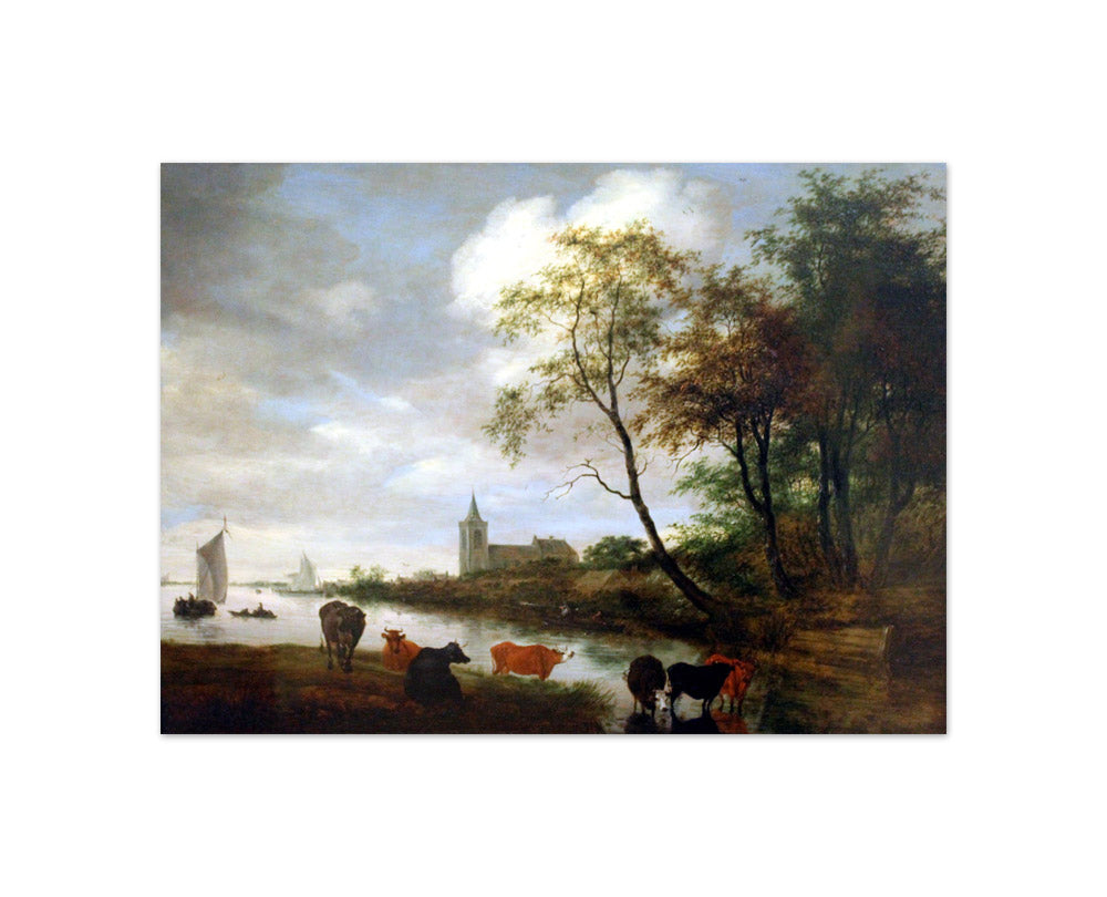 Salomon van Ruysdael - River Landscape with Cattle - Compact / Full Bleed / No Frame