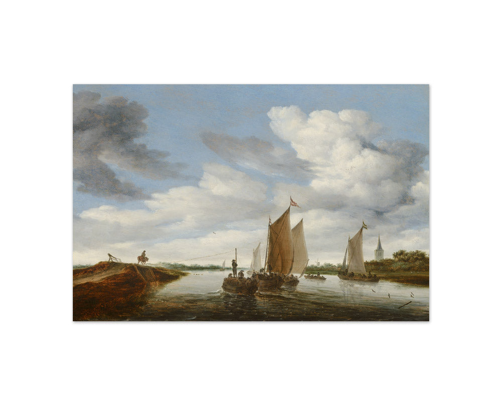 Salomon van Ruysdael - River Landscape with Sailing Boats and a Horse-Drawn Barge - Compact / Full Bleed / No Frame
