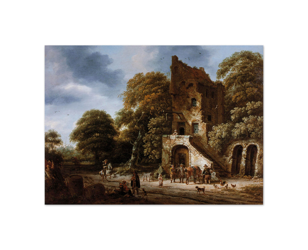 Salomon Rombouts - Landscape with Travelers at a Ruined Inn - Compact / Full Bleed / No Frame