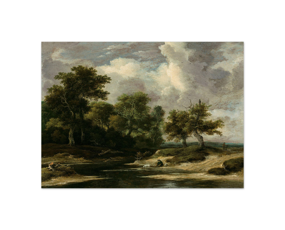 Jacob van Ruisdael - A Wooded River Landscape with a Traveller and Dog - Compact / Full Bleed / No Frame