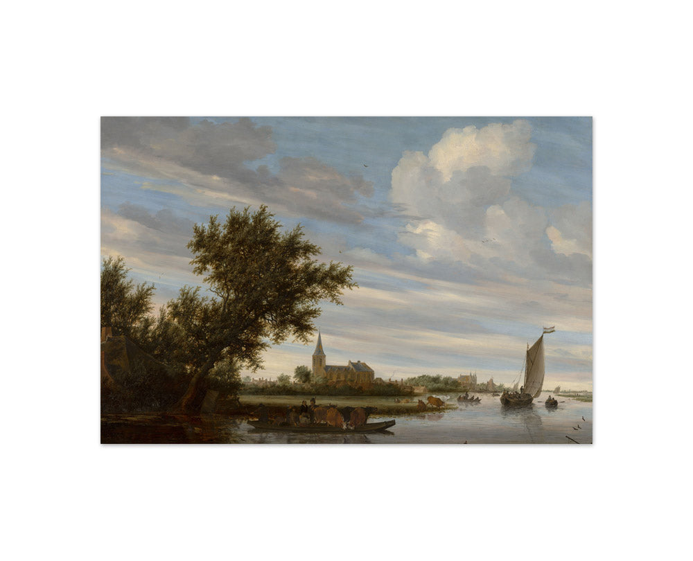 Salomon van Ruysdael - River View with Church and Ferry - Compact / Full Bleed / No Frame