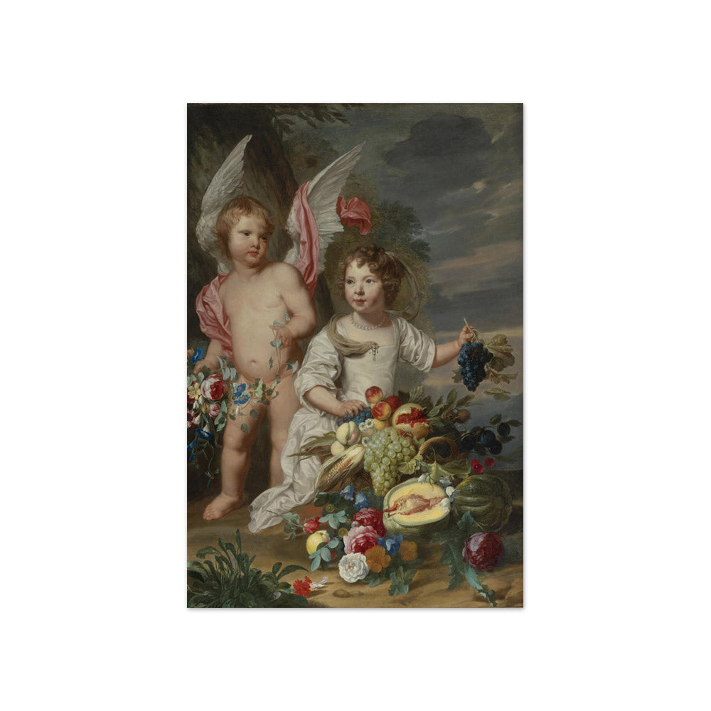 Theodoor van Thulden - Double Portrait of a Girl as Cupid and a Girl as Ceres next to a Still Life of Fruits and Flowers - Compact / Full Bleed / No Frame