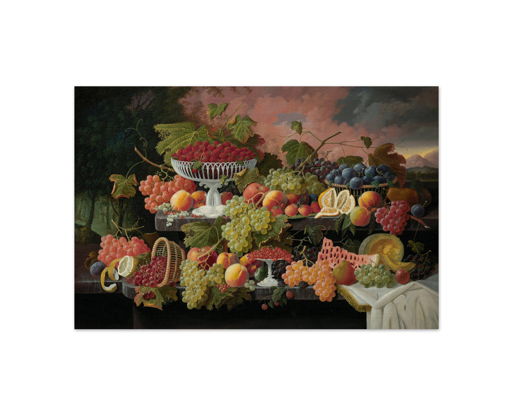 Severin Roesen - Two-Tiered Still Life with Fruit and Sunset Landscape - Compact / Full Bleed / No Frame