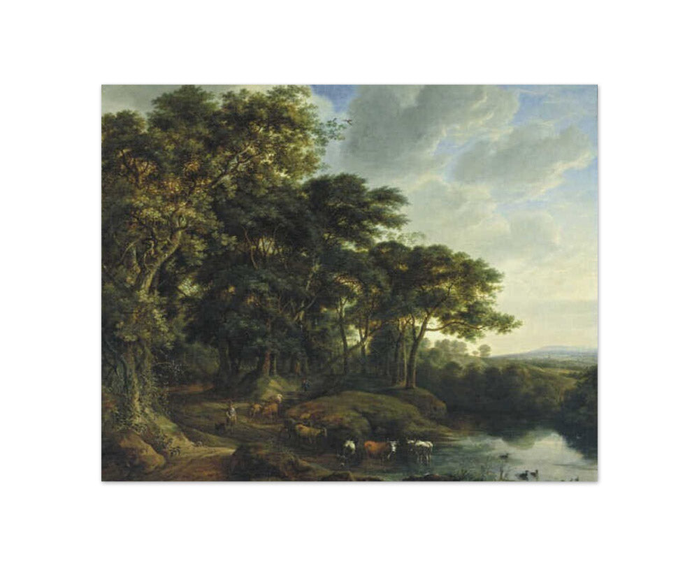 Simon de Vlieger - Forest Edge with Stream and Herd of Cattle - Compact / Full Bleed / No Frame