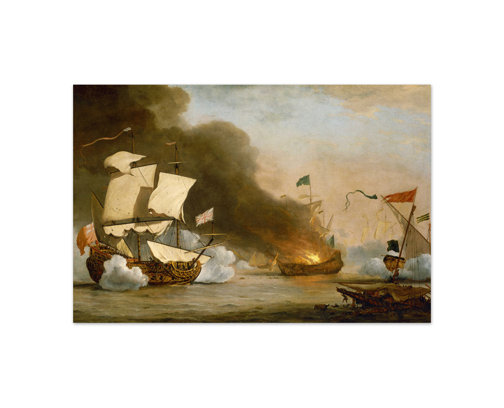 Willem van de Velde the Younger - An English Ship in Action with Barbary Corsairs, circa 1680 - Compact / Full Bleed / No Frame