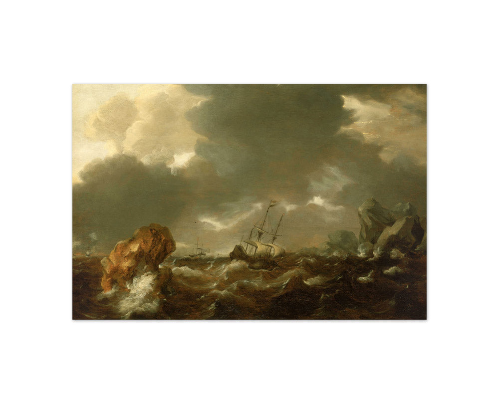Willem van de Velde the Younger - A Dutch Merchant Ship Running Between Rocks in Rough Weather - Compact / Full Bleed / No Frame