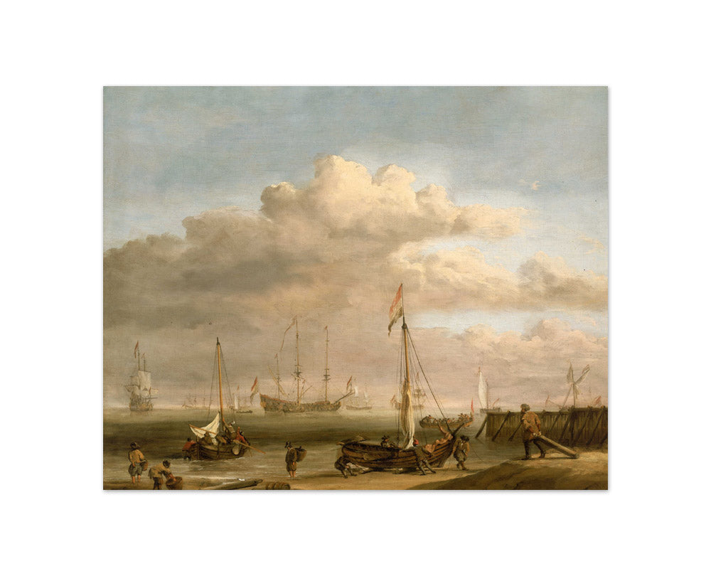 Willem van de Velde the Younger - The Dutch Coast with a Weyschuit Being Launched and Another Vessel Pushing Off from the Shore - Compact / Full Bleed / No Frame
