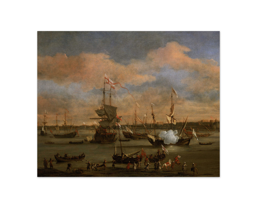 Willem van de Velde the Younger - An English Merchant Ship in a Mediterranean Harbour in a Light Breeze with Many Other Vessels - Compact / Full Bleed / No Frame