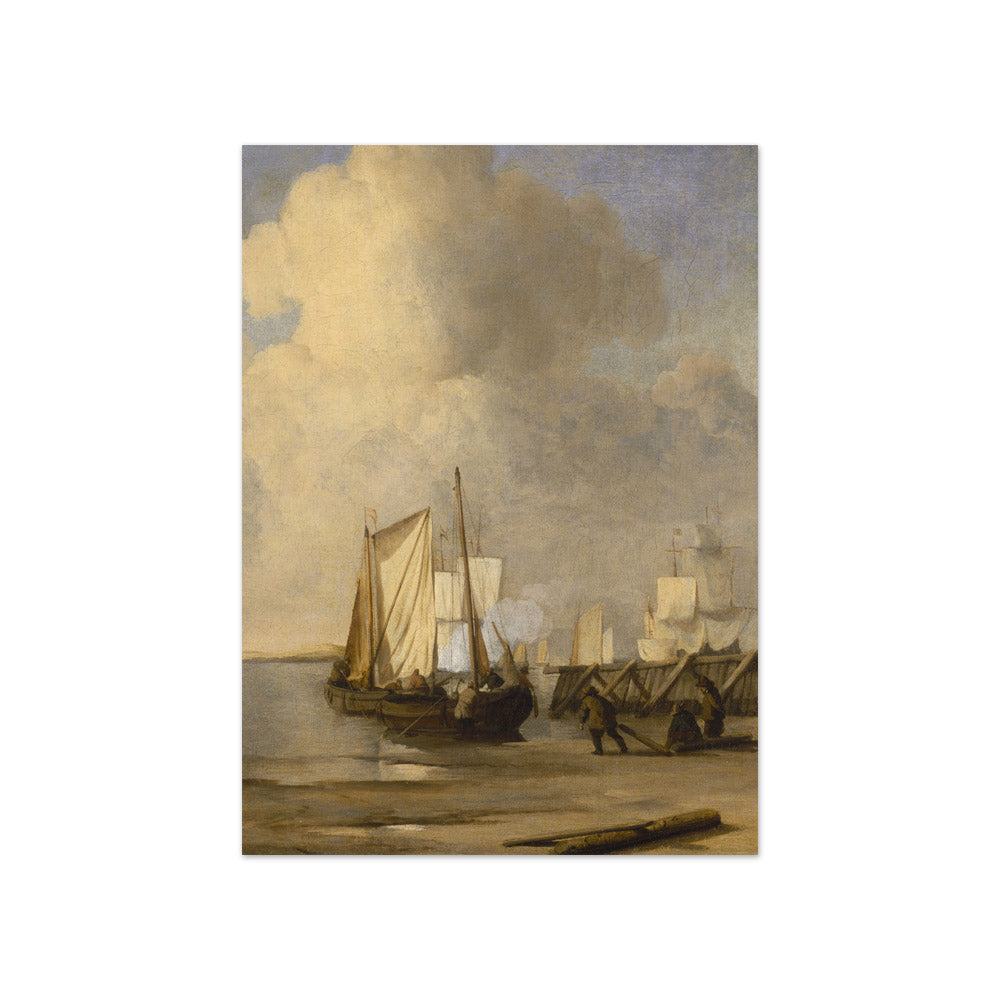 Willem van de Velde the Younger - A Kaag Coming Ashore Near a Groyne with Ships and Vessels Under Sail Beyond - Compact / Full Bleed / No Frame