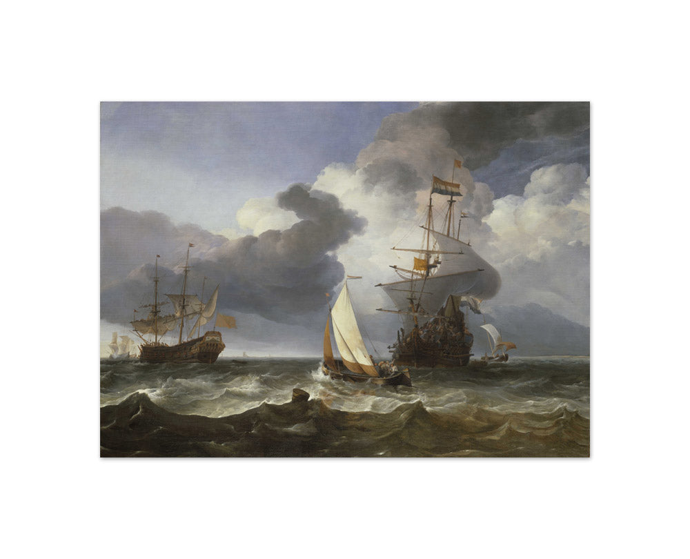 Adriaen van de Velde - A Smalschip with Two Dutch East Indiamen Coming to Anchor - Compact / Full Bleed / No Frame