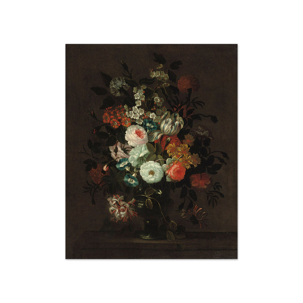 Simon Hardimé - Roses, Tulips, Morning Glory and Other Flowers in a Glass Vase on a Ledge - Compact / Full Bleed / No Frame