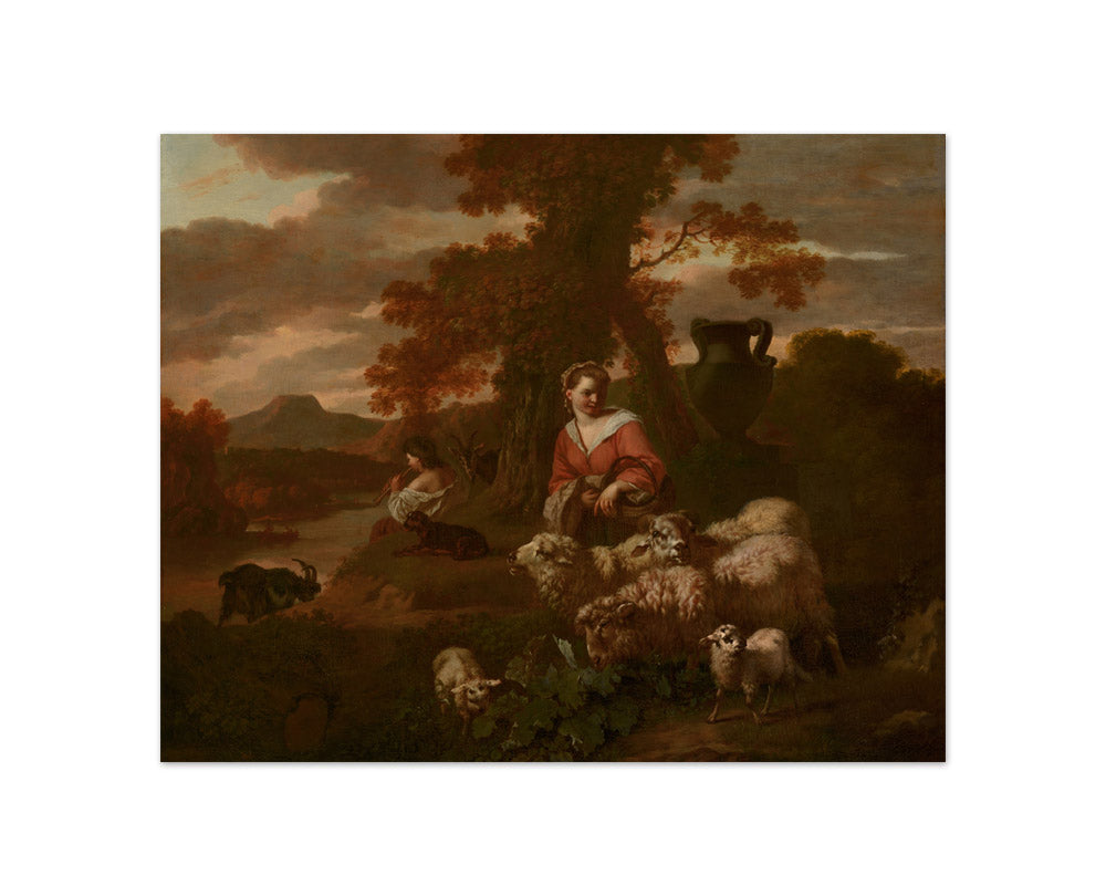 Simon van der Does - Shepherdess and Shepherd with Sheep and Goats - Compact / Full Bleed / No Frame