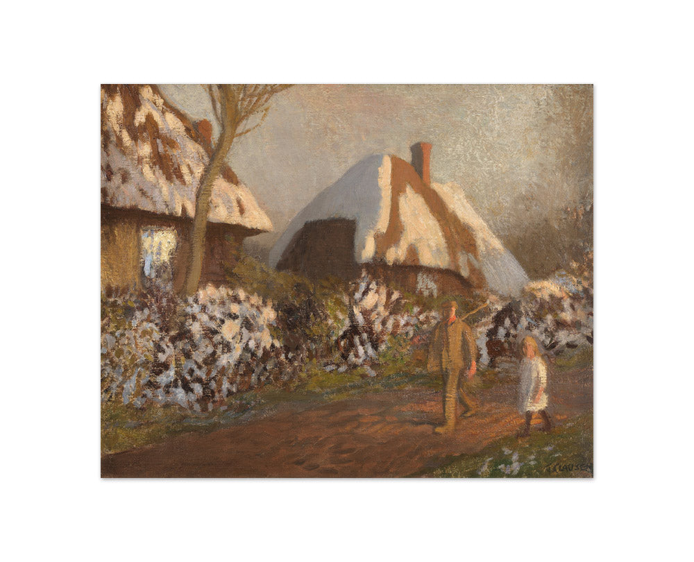 Sir George Clausen - Cottages on a Frosty Evening - Compact / Full Bleed / No Frame