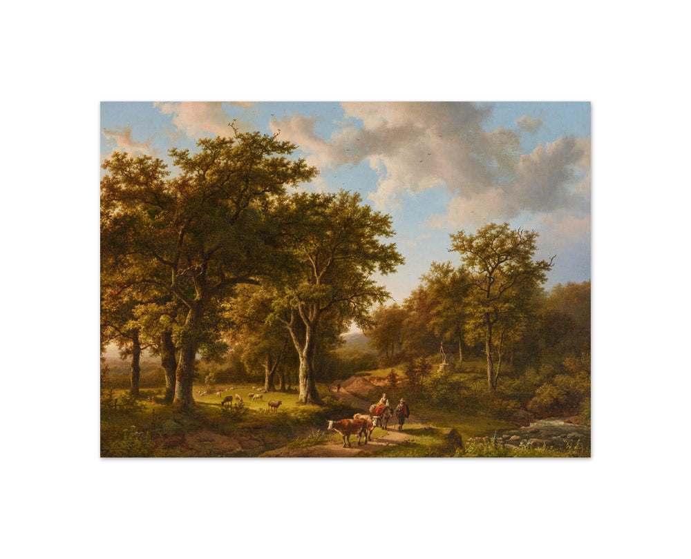 Barend Cornelis Koekkoek - Wilderness Landscape with Herdsmen and Cattle - Compact / Full Bleed / No Frame