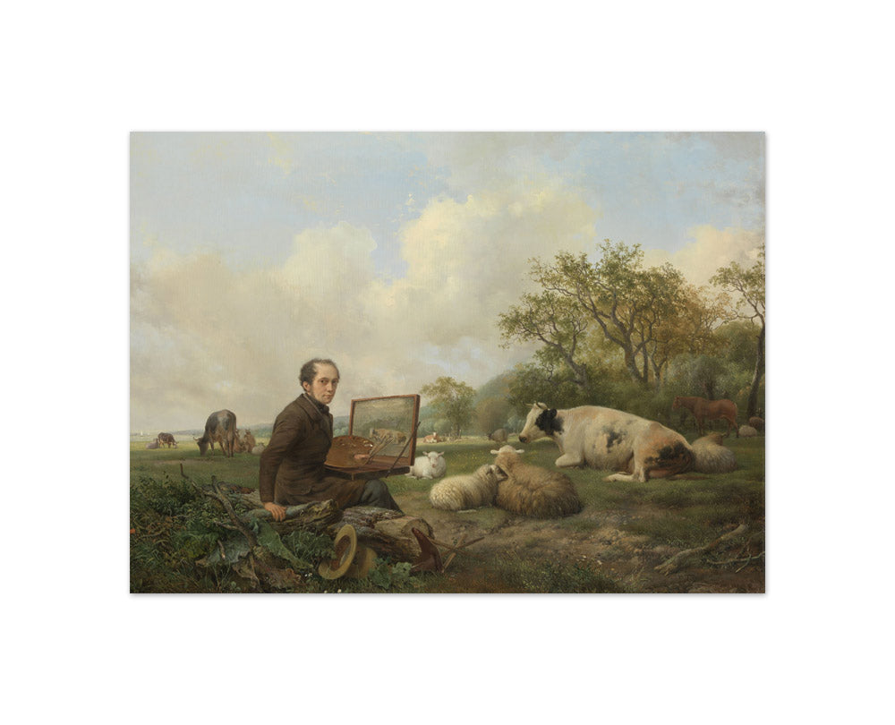 Hendrikus van de Sande Bakhuyzen - The Painter Himself, Painting in a Meadow Landscape with Cattle - Compact / Full Bleed / No Frame