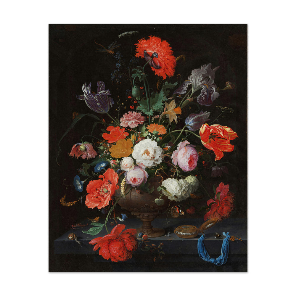 Still Life with Flowers and a Watch by Abraham Mignon - Extra Large / Full Bleed / No Frame