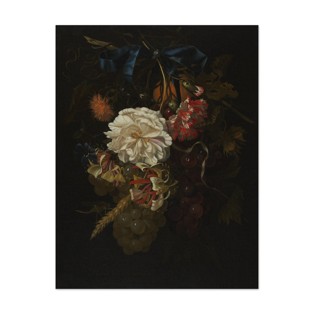 Bouquet of Flowers and Fruit with Blue Ribbon by Maria van Oosterwijck - Extra Large / Full Bleed / No Frame