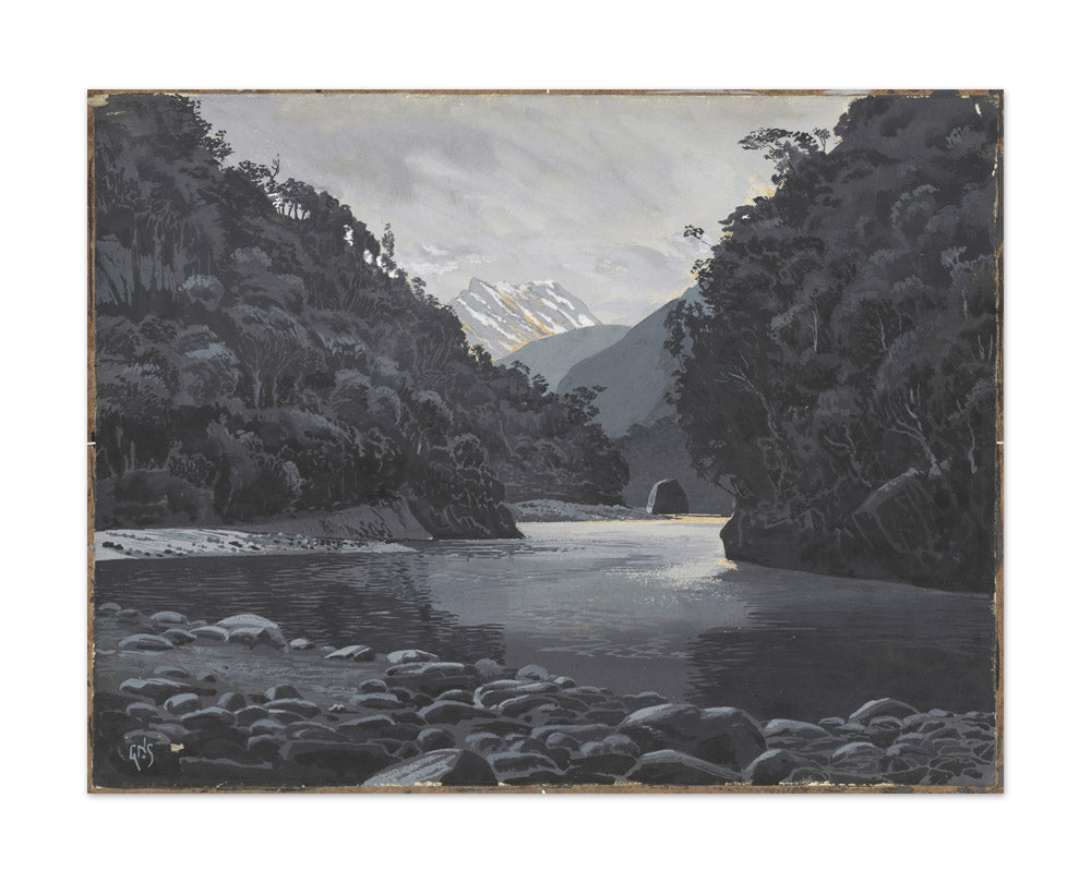 Looking up the Karangarua Range from above the Great Cataract by George Sturtevant - Extra Large / Full Bleed / No Frame