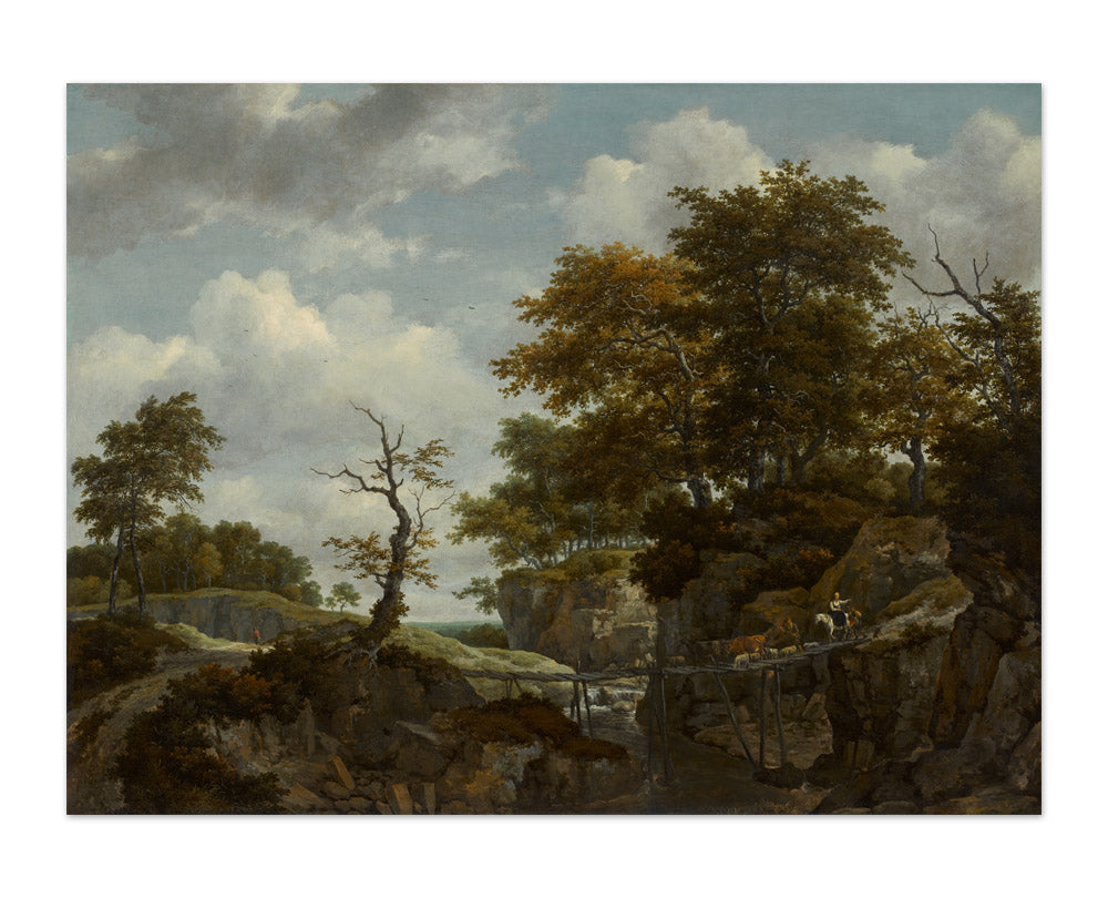 Jacob van Ruisdael - Landscape with Bridge, Cattle, and Figures - Majestic / Full Bleed / No Frame