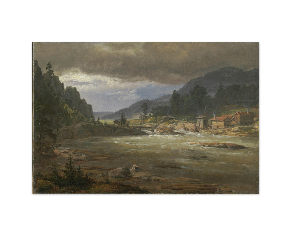 Hellefossen near Hokksund by Johan Christian Dahl - Medium / Full Bleed / No Frame