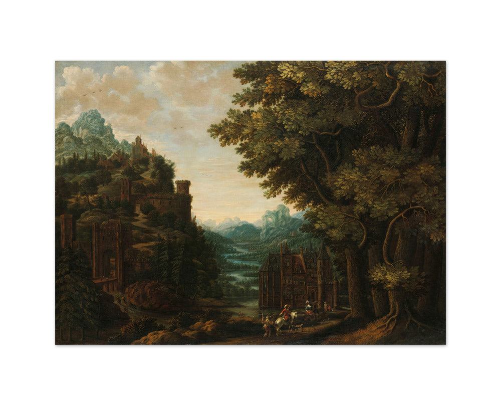 Mountainous Landscape with River Valley and Castles by Jan Meerhout - Medium / Full Bleed / No Frame
