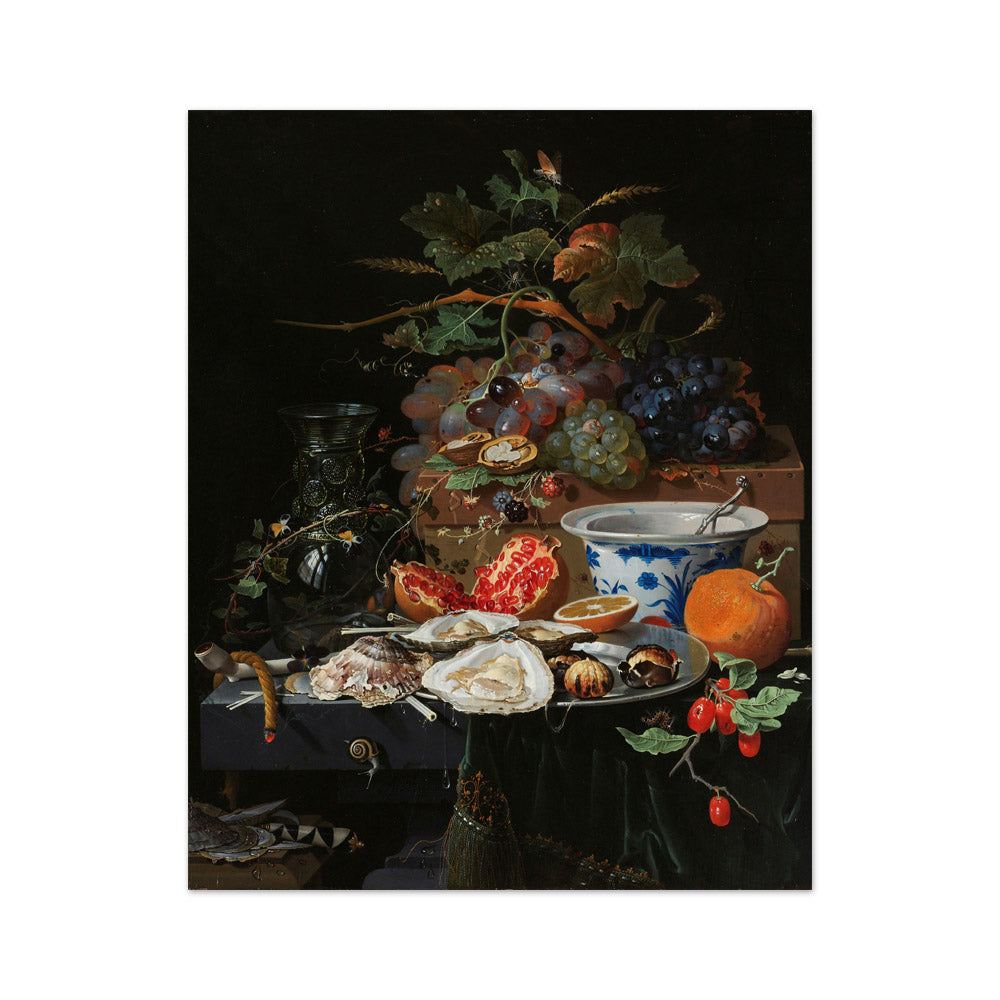 Still Life with Fruit, Oysters, and a Porcelain Bowl by Abraham Mignon - Medium / Full Bleed / No Frame