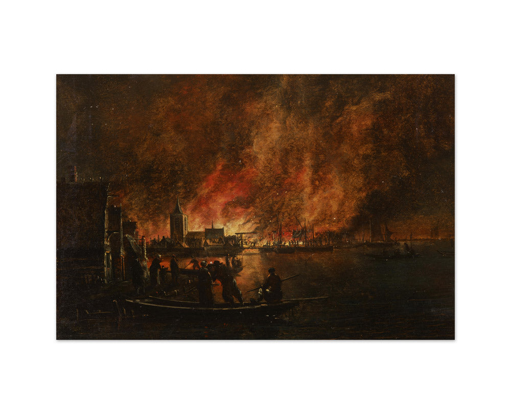 Nightly Fire over Dutch City by Egbert van der Poel - Medium / Full Bleed / No Frame