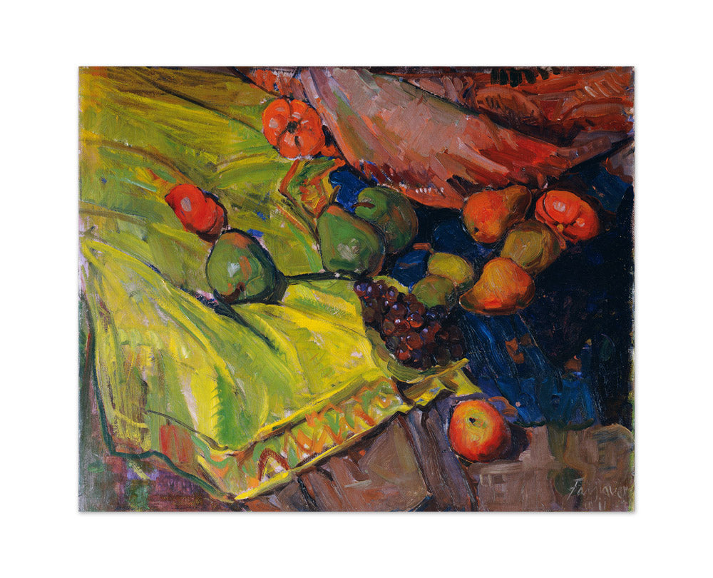 Still life with fruits on green cloth by Anton Faistauer - Medium / Full Bleed / No Frame