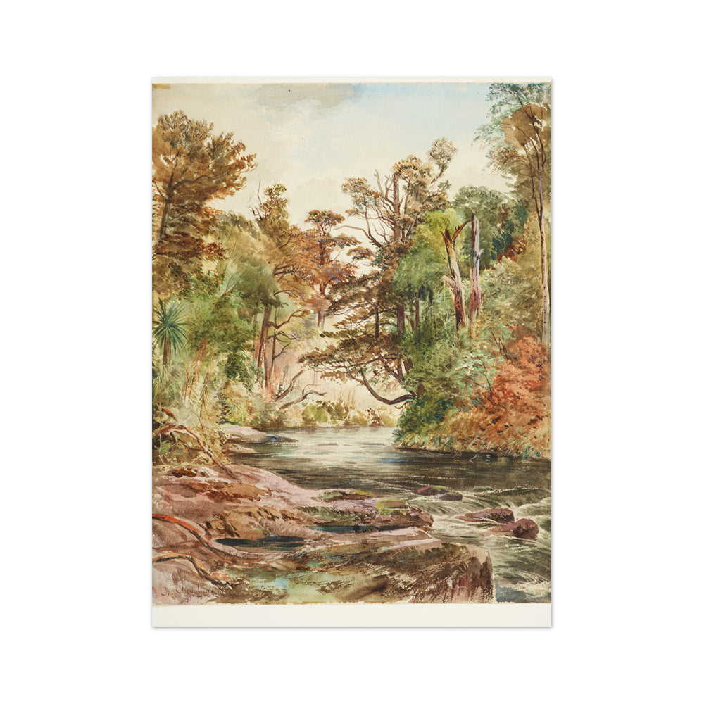 River scene, Porirua river by Nicholas Chevalier - Medium / Full Bleed / No Frame