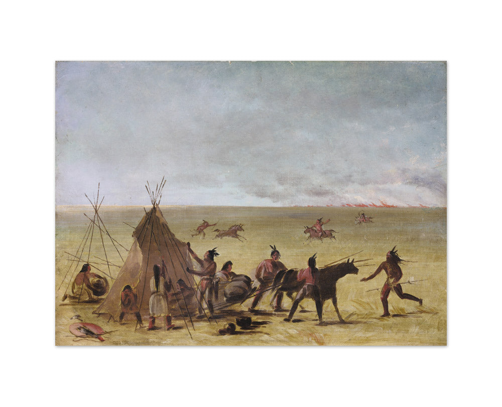 George Catlin - Indian Family Alarmed at the Approach of a Prairie Fire - Medium / Full Bleed / No Frame