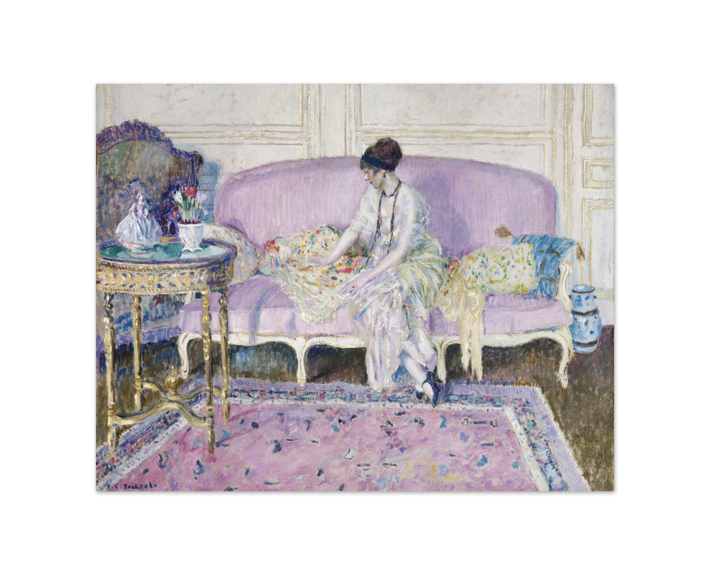 Woman Seated on Sofa in Interior by Frederick Carl Frieseke - Small / Full Bleed / No Frame