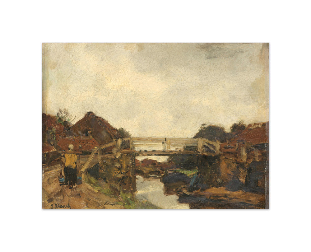 Wooden Bridge across a Canal at Rijswijk by Jacob Maris - Small / Full Bleed / No Frame
