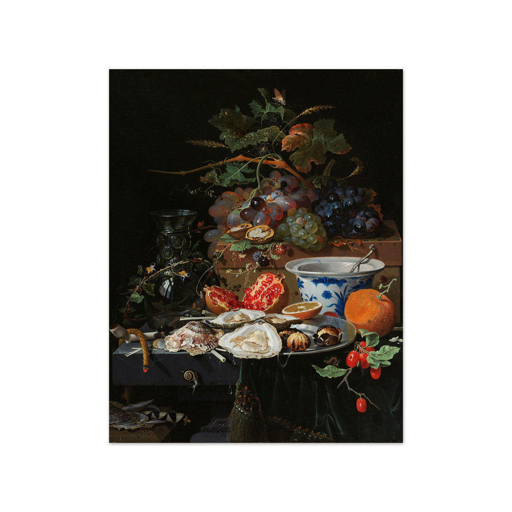 Still Life with Fruit, Oysters, and a Porcelain Bowl by Abraham Mignon - Small / Full Bleed / No Frame