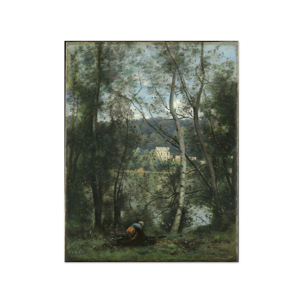 A Woman Gathering Faggots at Ville-d'Avray by Camille Corot - Small / Full Bleed / No Frame