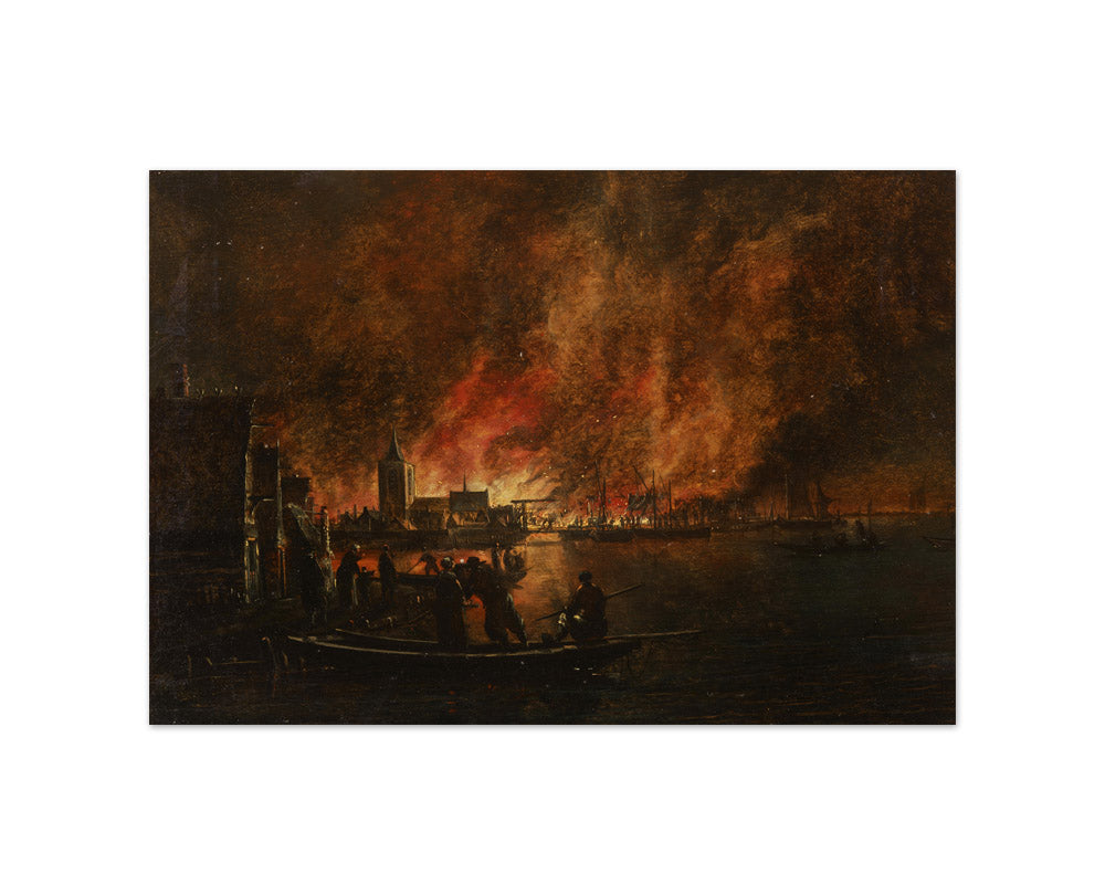 Nightly Fire over Dutch City by Egbert van der Poel - Small / Full Bleed / No Frame