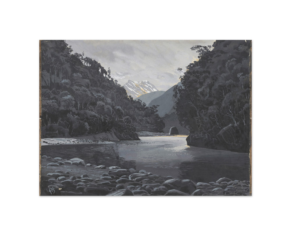 Looking up the Karangarua Range from above the Great Cataract by George Sturtevant - Small / Full Bleed / No Frame