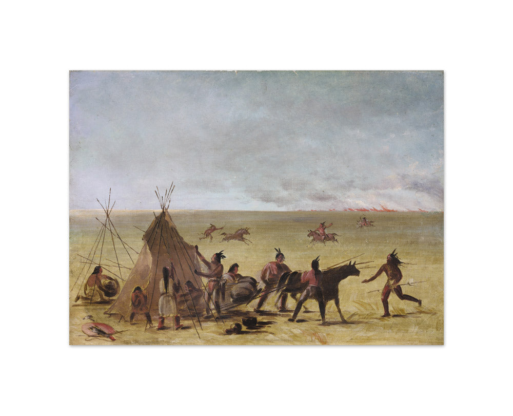 George Catlin - Indian Family Alarmed at the Approach of a Prairie Fire - Small / Full Bleed / No Frame