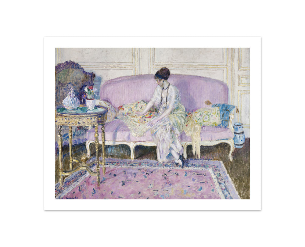 Woman Seated on Sofa in Interior by Frederick Carl Frieseke - Compact / With Margin / No Frame