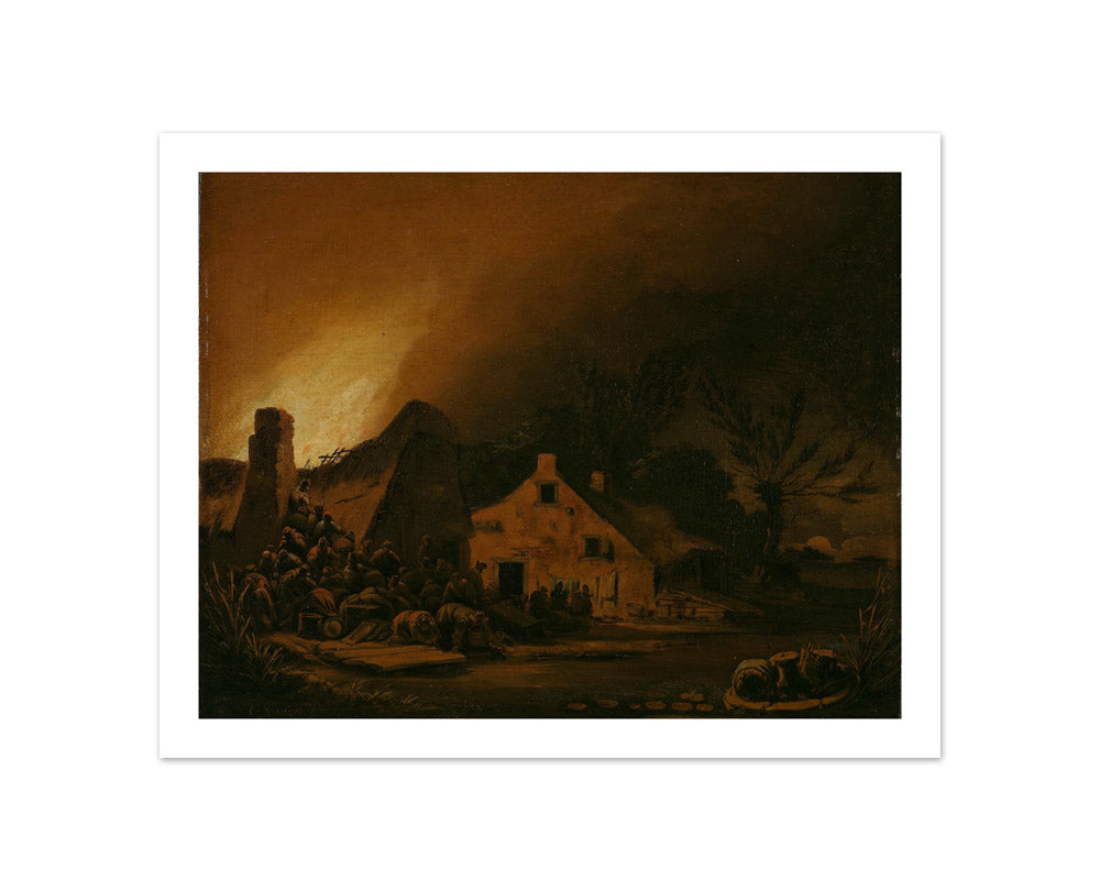 Fire in a Farmhouse by Egbert van der Poel - Compact / With Margin / No Frame