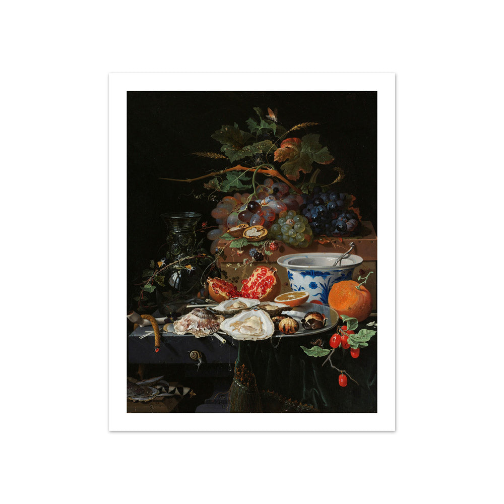 Still Life with Fruit, Oysters, and a Porcelain Bowl by Abraham Mignon - Compact / With Margin / No Frame